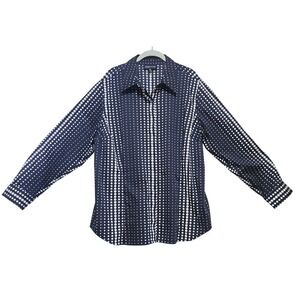 Jones New York, Navy & White Polka Dot, Button Up, Cotton Blouse, Size 2X